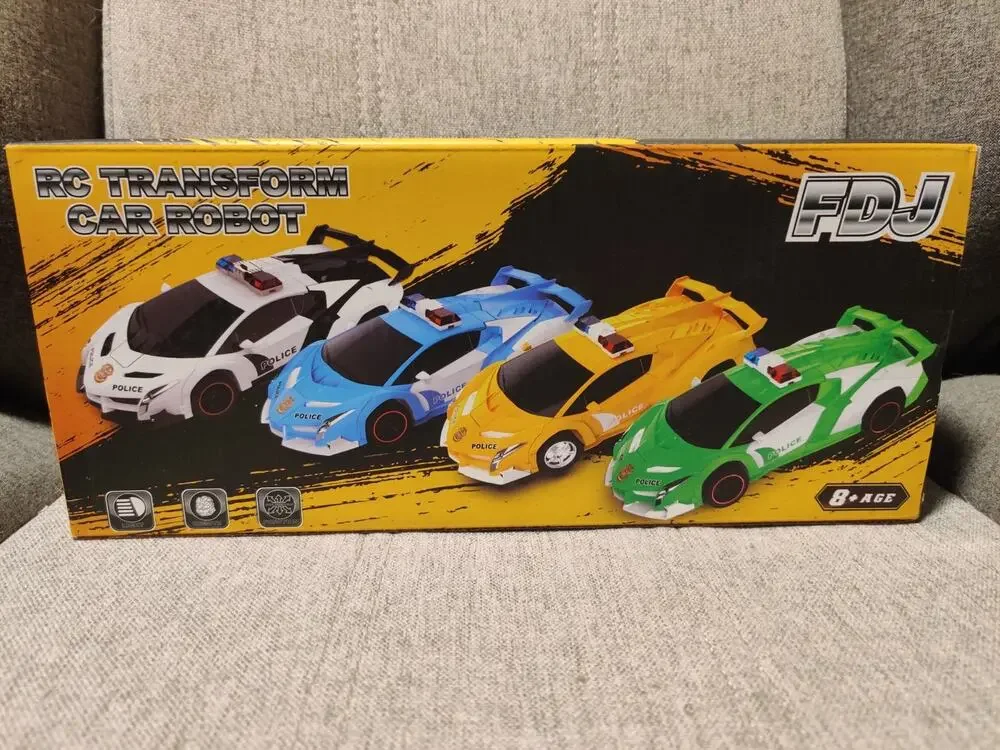 Transformer Robot RC Car Rotation Drifting One-Button Police Car W/Light, Black